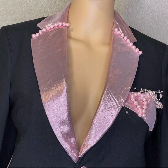 Lord West One Of A Kind Custom Blazer Black with Pink Embellishments Size Small - Picture 3 of 13
